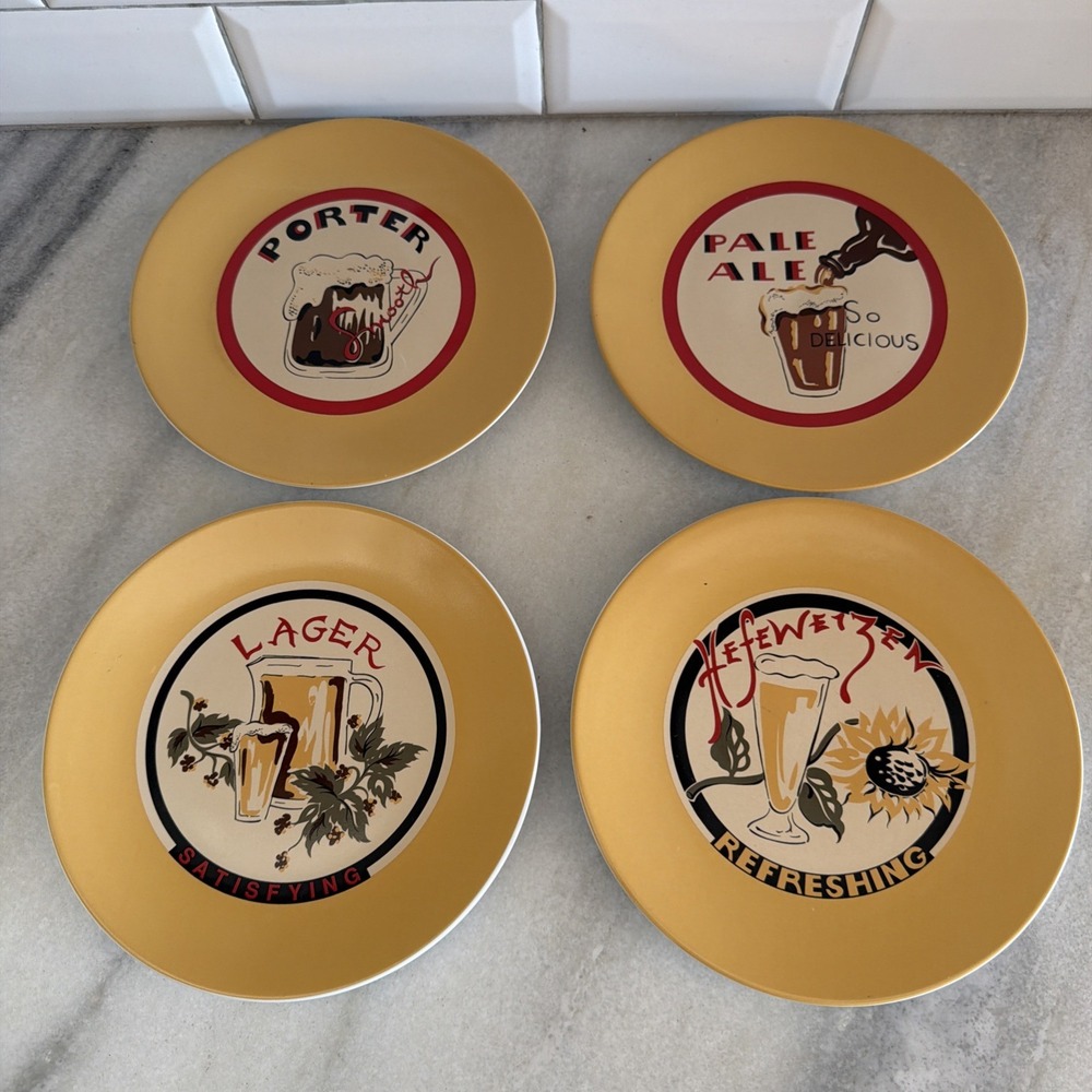 Set Of 4 Pottery Barn Beer Plates Appetizer Snack Salad Dessert 8 inch GW997